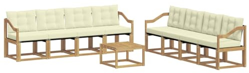 vidaXL Outdoor-Sofagarnitur mit Kissen 9 pcs Weiß und Creme, Moderne Garten-Couch, tolles Set für Bequeme Lounge, langlebige Möbel, stylische Terrasse