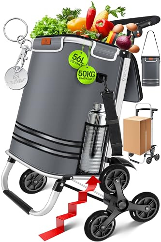 KESSER® Einkaufstrolley Treppensteiger mit Kühlfach klappbar mit 56L Kapazität und belastbar bis 50kg | 3in1 Trolley Sackkarre & Umhängetasche | Faltbarer Einkaufswagen inkl. Einkaufschip, Anthrazit