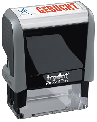 Trodat Office Printy 4912 selbstfärbender Textstempel, Text GEBUCHT, Abdruckfarbe blau-rot, 47 x 18 mm