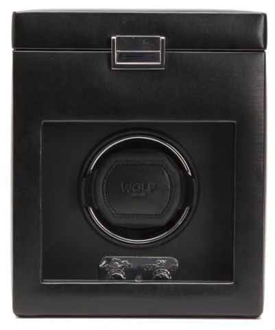 Wolf Heritage Uhrenbeweger mit Uhrenaufbewahrung | Sicherer Halt dank Lock-In Dynamic Cuff – für kleine bis große Uhren, glattes Kunstleder, Satinfutter, Universal-Netzteil