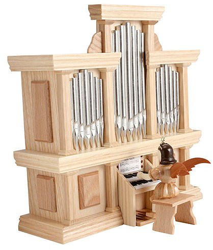Kurzrockengel Engel an der Orgel mit Spielwerk 1 Melodie, natur - 15,5cm