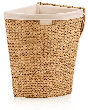 Lycce Wäschekorb mit Deckel 30L, Wasserhyazinthe, Eckig, Platzsparend, Natürliches Design, Klein