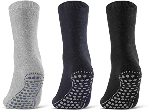 3 oder 6 Paar ABS Socken Herren Damen Anti Rutsch Socken Baumwolle 8600 WP (Schwarz Blau Grau 3 Paar 43-46)