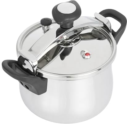 JATA HOGAR OPC8 - Olla Express a Presión Rápida de 8 litros de acero inoxidable. 3 sistemas de seguridad. Apta para todo tipo de cocinas, incluida inducción. Súper rápida. Fácil uso