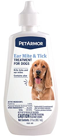 PetArmor Ear Mite Treatment for Dogs, Ear Mite Medicine Kills Ticks and Ear Mites to Relieve Itchiness, Sooths Ears with Aloe, 3oz