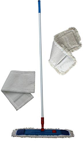 Reinigungszubehör Mopp-Set - 3-teilig - 50 cm - Klapphalter + Wischbezug + Alustiel (1 Stück, Schlinge - Franse, Weiß)