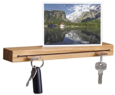 WOODS Schlüsselbrett Mit Ablage I Nut - Schlüsselhalter Modern I Wanddekoration Aus Holz Handgefertigt in Bayern I Schlüsselleiste Landhaus Design I Schlüsselboard (Eiche, 20 cm)