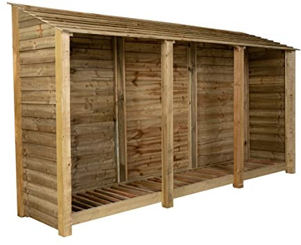 Arbor Garden Solutions wooden log store 6ft, firewood storage (W-335cm, H-180cm, D-88cm), natural finish (Without kindling shelf)