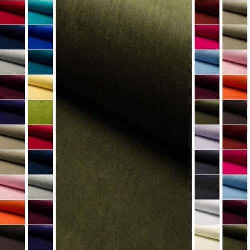 StoffBook Oliv Samtstoff Samt Velours für Bekleidung und Dekoration | Elastisch, flauschig und pflegeleicht, Stoff für Bekleidung, Dekoration und Kostüme, Velourstoff