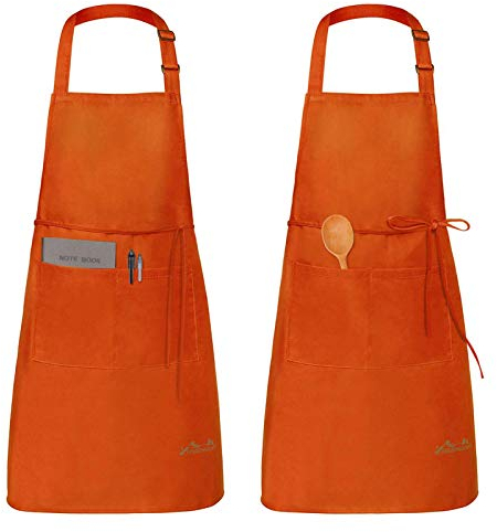 Viedouce 2 Pack Schürze, Wasserdicht Kochschürze mit Taschen, Verstellbarem Küchenschürze Grillschürze latzschürze Küchenschürze für Frauen Männer Chef-Belastbar & Einfach zu Reinigen,Orange