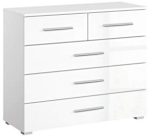 Rauch Möbel Imposa Schlafzimmer Kommode,Kommode in Hochglanz Weiß mit 5 Schubladen BxHxT 93 x 81 x 42 cm