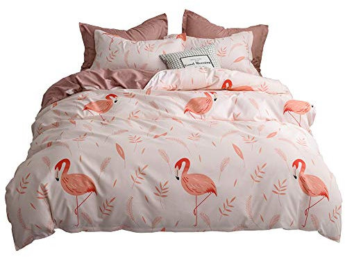 Morbuy Bettwäsche-Set, 3-teilig mit 1 Bettbezug +2 Kissenbezüge Weiche Atmungsaktive Mikrofase Bedrucktes Bettbezug Schließung mit Reißverschluss (220x240+80x80cm,Flamingo)