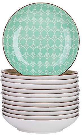 vancasso Suppenteller Porzellan, Tulip 12 teilig Tiefteller bunt, Ø 21,5 cm, Füllmenge 700 ml Geschirr Tellerset Suppenschalen