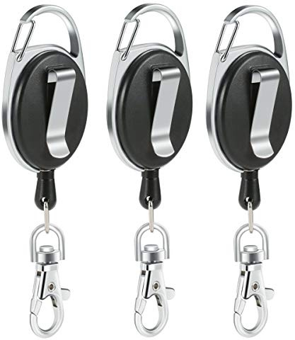 3 Stück Ringkette mit Karabiner, Gürtelclip, einziehbare Spule mit Rückzugs-Schlüssel-Clips.