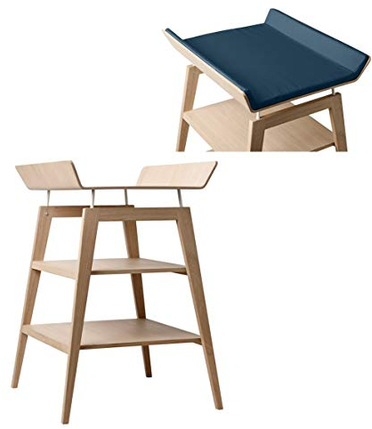 Linea by Leander Wickeltisch Eiche mit Schaumauflage und Bezug in Farbe dark blue