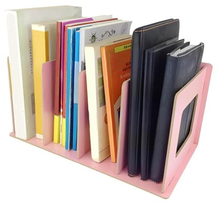 VIFER Wooden CD DVD Rack Multi Slot Book Rack Desktop Bookshelf Magazine Storage Holder for Students Kids Adult (Light Rose)