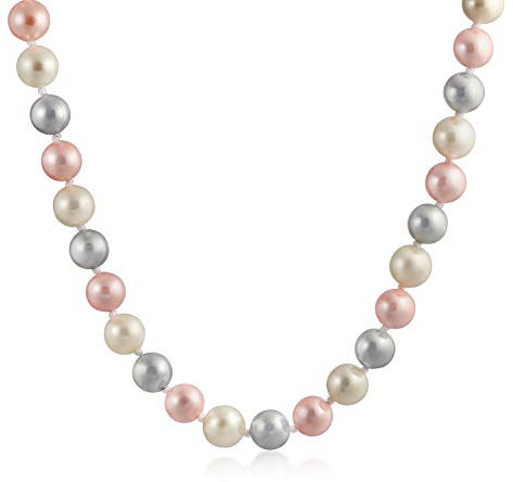 Bling Jewelry Classic Smooth 10Mm Rosa Pálido Blanco Gris Tri Multi Color Anudado A Mano Collar De Tiras De Perlas Simuladas Para Mujer 18 Pulgadas