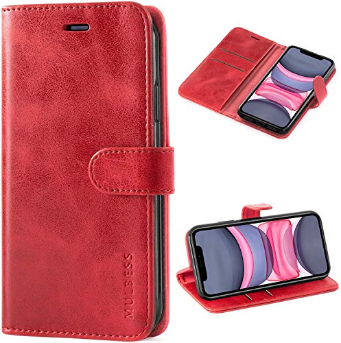Mulbess Phone Case for iPhone 11 - Flip Wallet Cover - Magnetic Protective Leather Case with Credit Card Slot - Wine Red