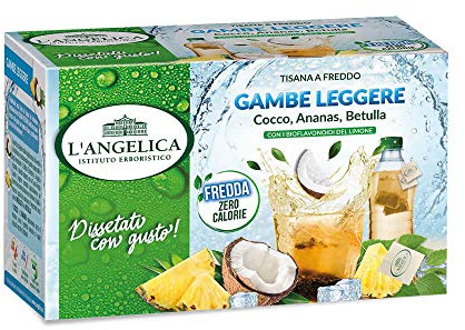 L'Angelica, Tisana a Freddo Sollievo Gambe, a Base di Cocco, Ananas e Betulla, Tisana Diuretica e Drenante, Tisana Digestiva, 10 Confezioni da 18 Filtri