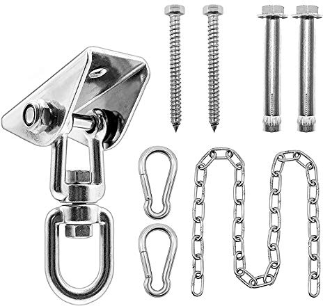 Gancio Soffitto Ganci Altalena Acciaio Inox Kit, Staffa Sacco Boxe Sospesa Amaca Altalena Accessori con Catenacatena, Capacità di Carico Fino a 450 KG 360 °Girevole, per Travi in Legno, Soffitto