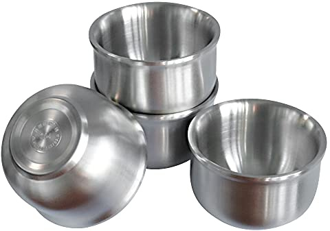 4 Pack 304 Stainless Steel Bowl Sets,10 OZ Capacity Double-walled Insulated Metal Bowls, Lightweight Unbreakable Dinnerware in Kitchen for Rice, Soup, Ice Cream, Serving Tableware (10.5CM Bowl)