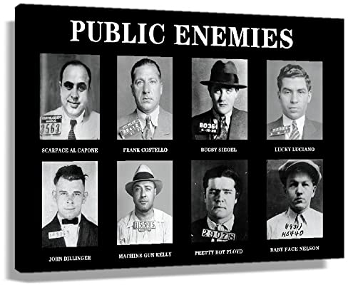 Public Enemy Mafia Poster für Wände, Bugsy Siegel, schwarzer Gangster-Bilder, Kunstdrucke, Mob Boss, Poster, Kunst, Leinwand, Gemälde zur Dekoration, gerahmt, Größe 30 x 45 cm