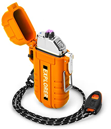 Tailiqi Wasserdichtes und winddichtes elektrisches Feuerzeug für Outdoor-Überlebensausrüstung, professionelles wiederaufladbares Typ-C-Feuerzeug, Dual-Arc-Feuerzeug-Kits für Camping-Wander-Überlebensa