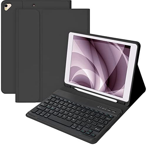 Teclado Español Ñ para iPad 10.2 9th 2021/8th 2020/7th 2019, Funda Teclado para IPad 9/8/7Gen y Air 3 Teclado Inalámbrico para iPad Pro10.5 con Bluetooth teclado Desmontable,Fundas para iPad 8 Gen