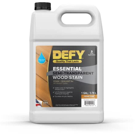DEFY Essential Semi-Transparent Exterior Deck Stain and Sealer - Cedar Tone, 1 Gallon - Water Based, Covers Up to 150 Sq. Ft. per Gallon - 3.25 x 7.5 x 12 Inches
