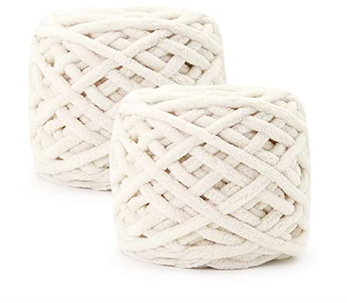 Maxee Chenille Wolle Garn 180 g(90 g*2), ca.130 m, Super Soft Knitting, Chunky Grobstrick Weiches Wollgarn zum Häkeln, Chenille zum Weben von Schals, Mützen, Decken, Zierkissen-Beige 15