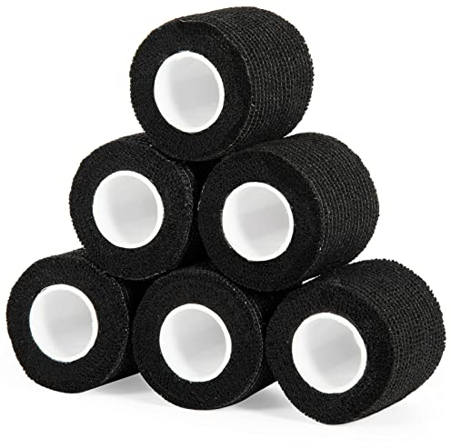 Sagafly 6 Rouleaux Bandage Autoadhésif Bande Cohesive 5cm x 450cm Cohésifs Sports Bande Elastiques Bandage Medical Vet Wrap pour Poignets Cheville Mains Pieds (Noir)