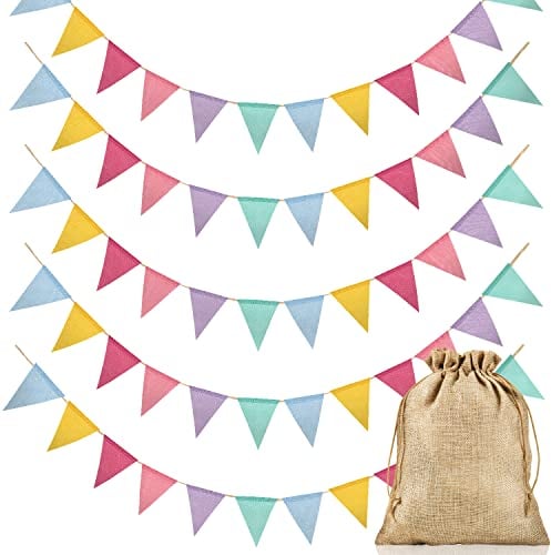 Alintor Wimpelkette Outdoor Wetterfest, Einschulung Deko, 5 Stück Girlande Geburtstag, für Regenbogen Deko, Luftschlangen, Matschküche, Spielhaus, Spielturm, Baumhaus, Klettergerüst, Festival Zubehör