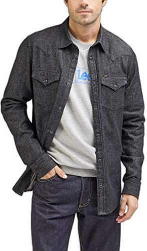 Lee Men's Regular Western Shirt, Washed Black, L