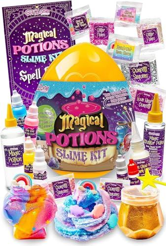 GirlZone Magic Potion Slime Kit, Zaubertrank Schleim-Set zur Herstellung von 6 magischen Zauberschleimtrunks, im Dunkeln Leuchtenden Schleim für Kinder, Tolle Geschenke für Mädchen