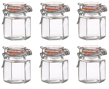 Urban Living Mini Clip Top Preserving Glass Jars 100ml Set Of 6 Airtight Hexagonal Clip Top Glass Jam Spice Herb Chutney Storage Jars Pots Small Preserve Jars
