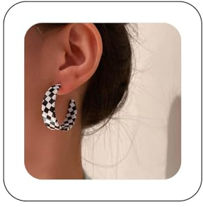 Yienate Acryl Schwarz Weiß Gestreiften Karierten Ohrringe Vintage C Geformt Acrylharz Baumeln Tropfen Ohrringe Leicht Geometrische Gitter Reifen Ohrringe Aussage Ohrringe Schmuck Für Frauen Mädchen