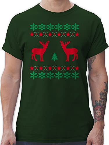 T-Shirt Herren - Skiurlaub Apres Ski - Norweger Pixel Rentier Weihnachten - L - Dunkelgrün - weihnachtsshirt weihnachtsmotiv Reindeer Tshirt weihnachtsshirts Christmas weihnacht Shirt
