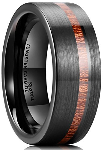 King Will Nature Bague en carbure de tungstène avec incrustation en bois Noir/argenté/or rose 8 mm, Z(68.47mm), Tungstène, Aucune pierre précieuse