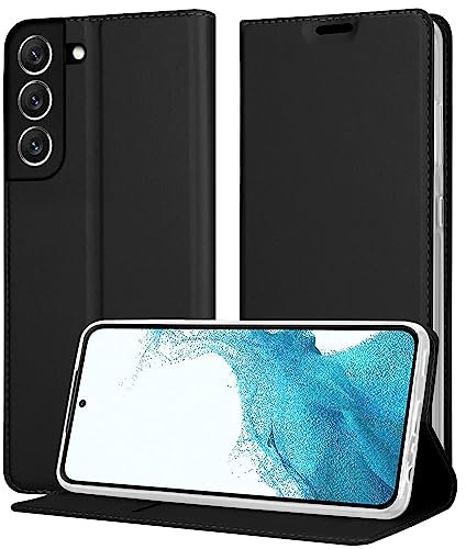 Cadorabo Hülle kompatibel mit Samsung Galaxy S22 in Classy SCHWARZ - Schutzhülle mit Magnetverschluss, Standfunktion und Kartenfach