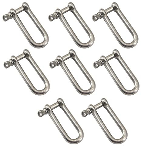 M5 - Grillo lungo ad anello a D in acciaio inossidabile 304, con perno a vite per la movimentazione di materiali, accessori per sartiame, catene e corde di collegamento (confezione da 8)