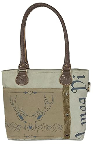 Domelo Damen Handtasche. Trachtentasche aus Canvas & Leder. Schultertasche in Vintage Trachten Stil. Handgelenktasche mit Lederreimen