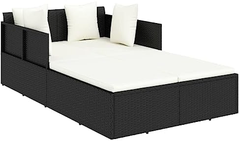 vidaXL Sonnenliege, Gartenliege mit Kissen, Liegestuhl Liege für Pool Garten Terrasse, Relaxliege Strandliege Gartenmöbel, Schwarz Poly Rattan