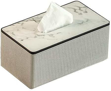 ESNY Taschentuchbox Halter Aus Leder,Grauer Marmor Rechteckig Kosmetiktuchbox Abdeckung Pumpender PapierbehälterSpender,Moderner Serviettenhalter Für Schminktisch,Nachtti Grey-L