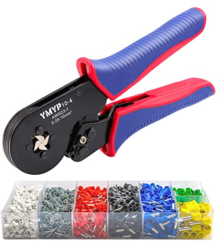 YMYP Ferrule Crimping Tool AWG 23-7 (0.25mm²-10mm²) with 1900PCS Ferrules Kit, Square Crimper for End-Sleeves Terminal - Self-Adjusting Racheting Tool