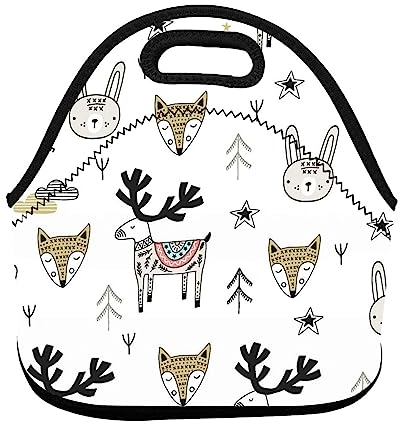 Picknick-Tasche mit Tiermotiv, Kaninchen, Fuchs, Hirsch, wiederverwendbar, für Arbeit, Schule, Picknick, Reisen, Outdoor