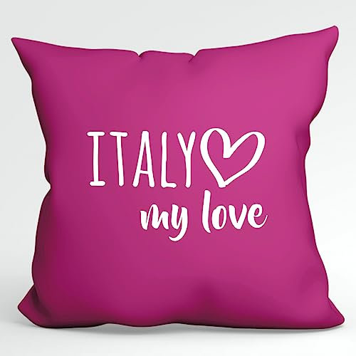 Huuraa Kissen Italy My Love Deko Sofa Cushion Bezug 40x40cm Fuchsia für alle Fans von Italien Geschenk Idee für Freunde und Familie