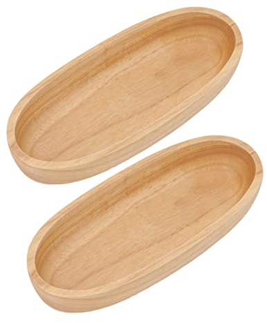 2 Pcs Mini Plateau de Service, Petite Assiette en Bois Plateau en Bois Ovale Caoutchouc Bois Pâtisserie Fruits Ovale Assiette en Bois Plat Bol pour Salle à Manger