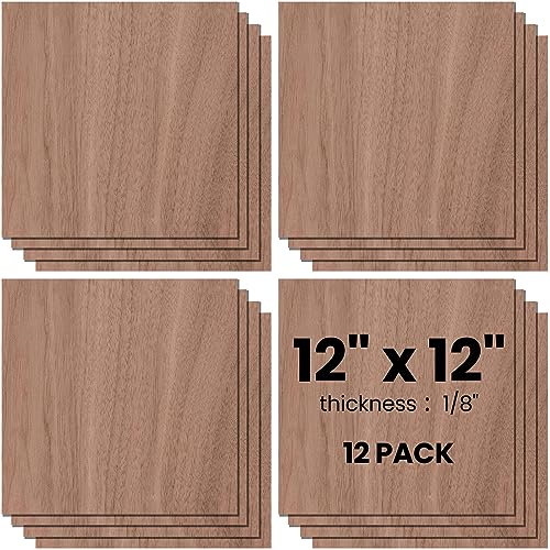 Barydat 12 fogli di compensato di legno di noce e ciliegio, 30,5 x 30,5 cm, 3 mm, compensato di noce, legno sottile non finito, compensato da 3 mm, per taglio laser, incisione fai da te, traforo e