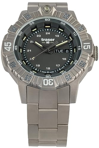 Traser Herren Armbanduhr in der Farbe Grau mit Armband aus Titan Wasserdichtigkeit: 20bar, Gehäusedurchmesser: 46 mm, Art.Nr. 110666