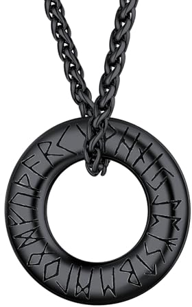 FaithHeart Schwarz Rune Anhänger Kette für Herren Jungen, Wikinger Rune Halskette, Viking Runen Schmuck für Geburtstag Valentinstag Vatertag